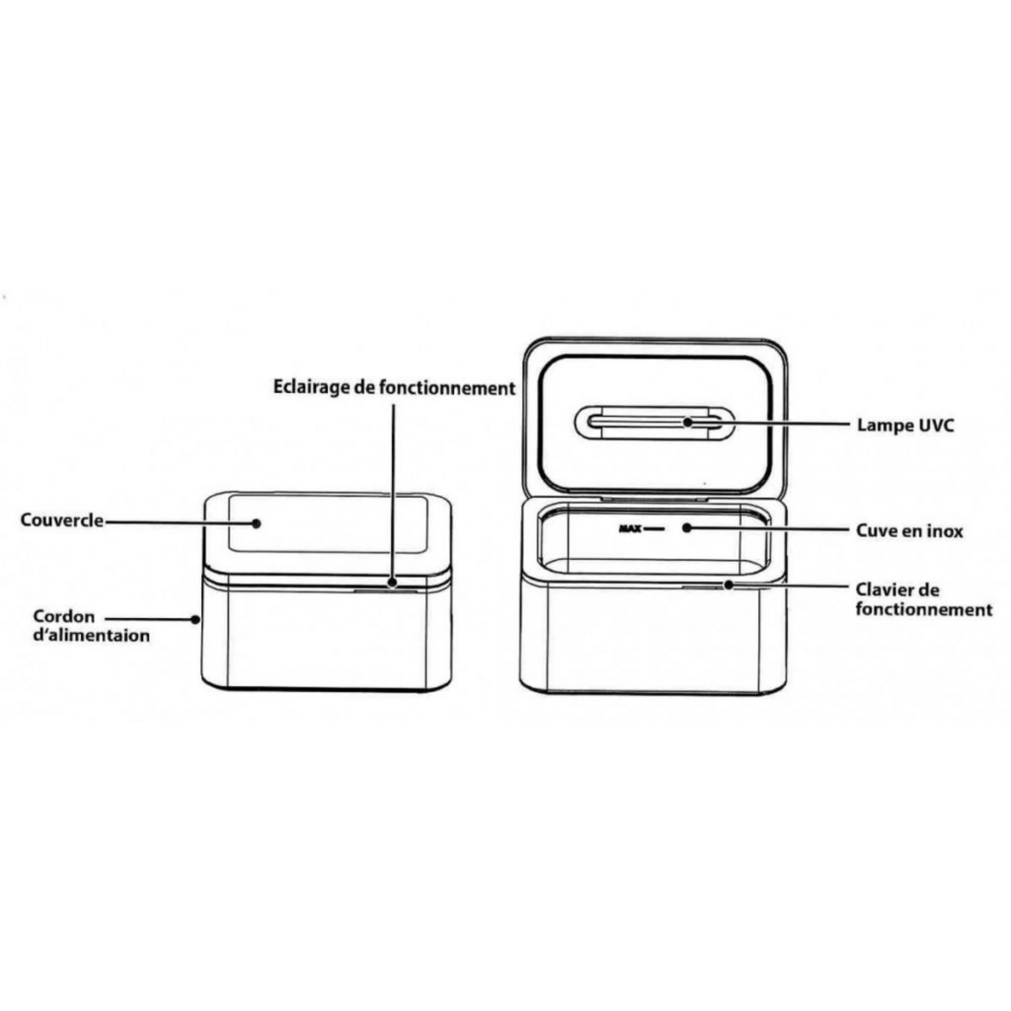 Nettoyeur à ultrason 0.65L avec cuve en inox Emmi-06 UVC 